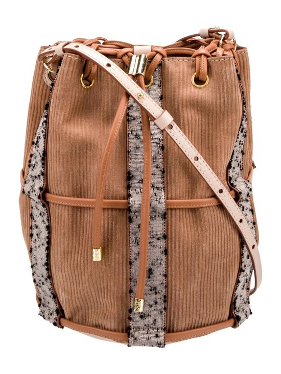Ulla Johnson Handbags - Ulla Johnson Willow Small Drawstring Bucket Bag Corduroy Tweed Tan Crossbody